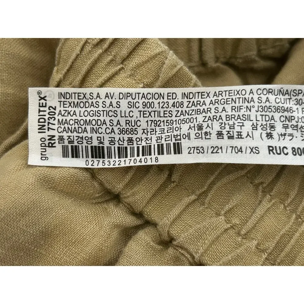 Zara 100% Linen Light Khaki Barrel Pants Size XS